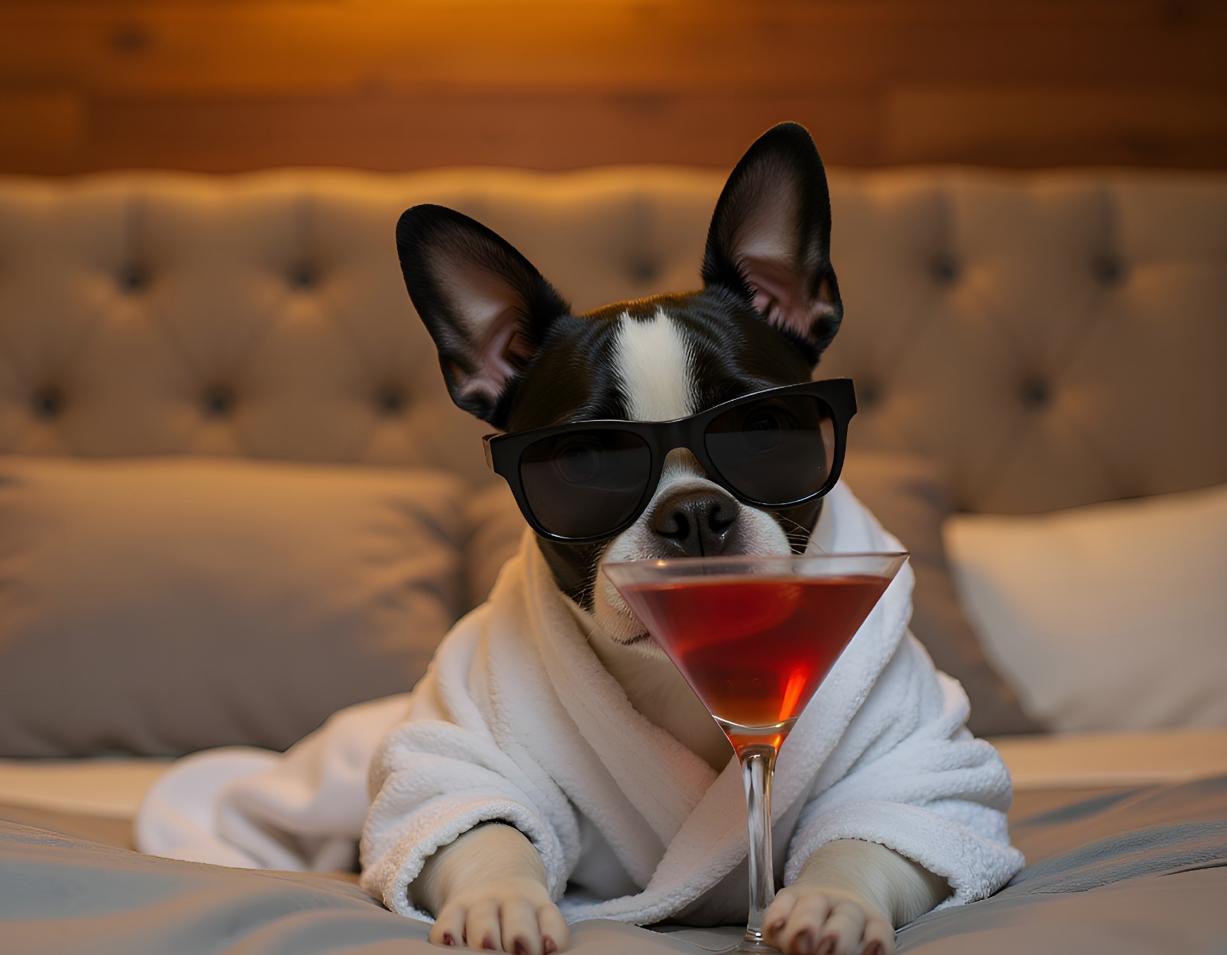 Pet otelde kalan mutlu bir köpek